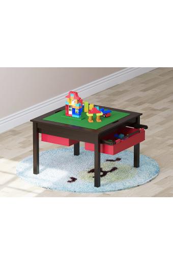 2 in 1 Kids Construction Play Table with Storage Drawers and Built in Plate