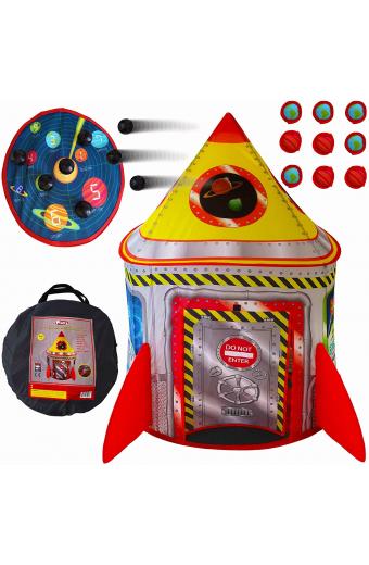 5-in-1 Rocket Ship Play Tent for Kids with Dart Board