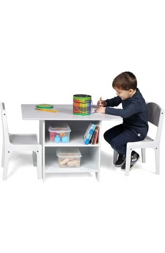 Kids Table and Chair Set Wood with Storage
