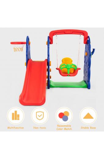 Toddler Climber and Swing Set, 4 in 1 Climber Slide Playset w/Basketball Hoop, Toss, Easy Climb Stairs